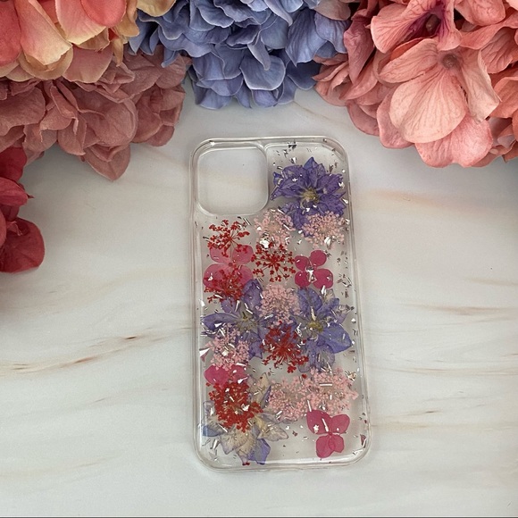 Beautiful Hand Pressed Pink & Purple Flower Glitter iPhone Case - Picture 3 of 16